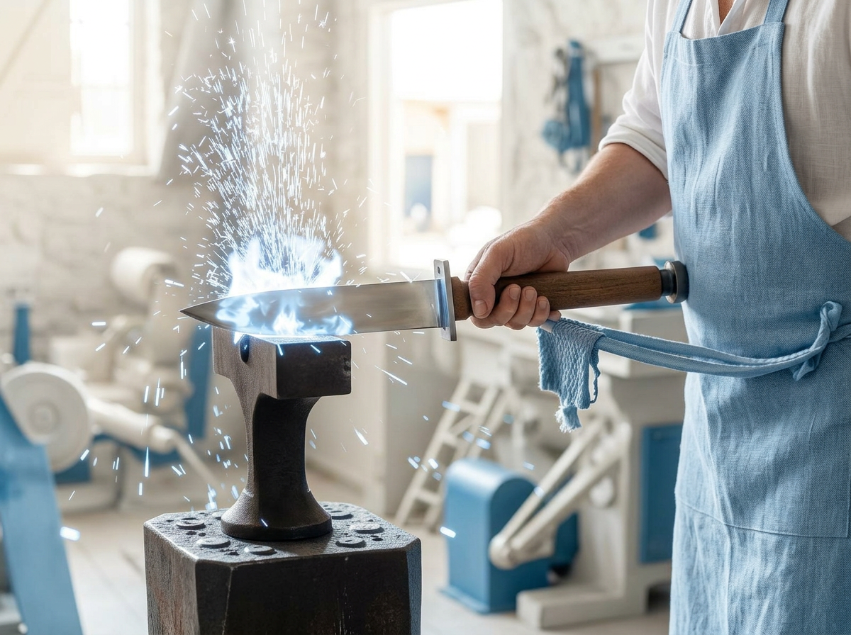 Blacksmith forging a blade