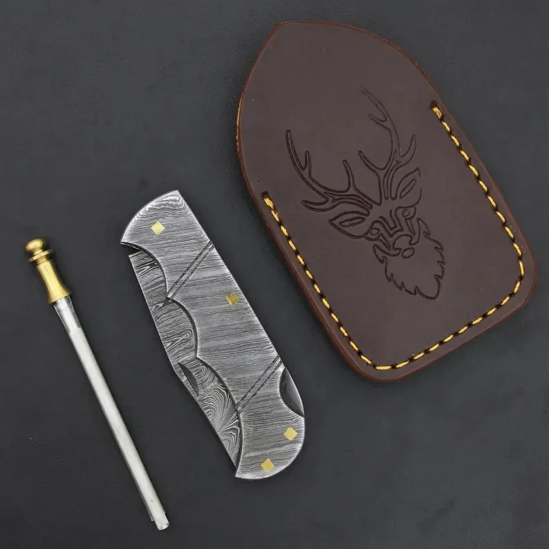 Compact Damascus Pocket Knife