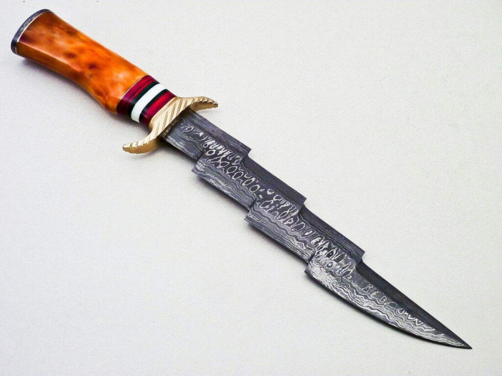 Custom Damascus Hunting Knife Resin Wood Handle