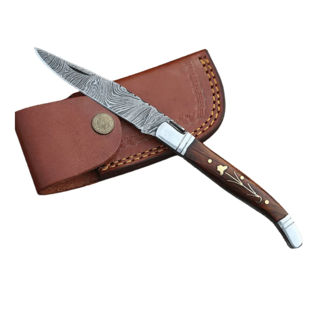 Slim Damascus Folding Knife