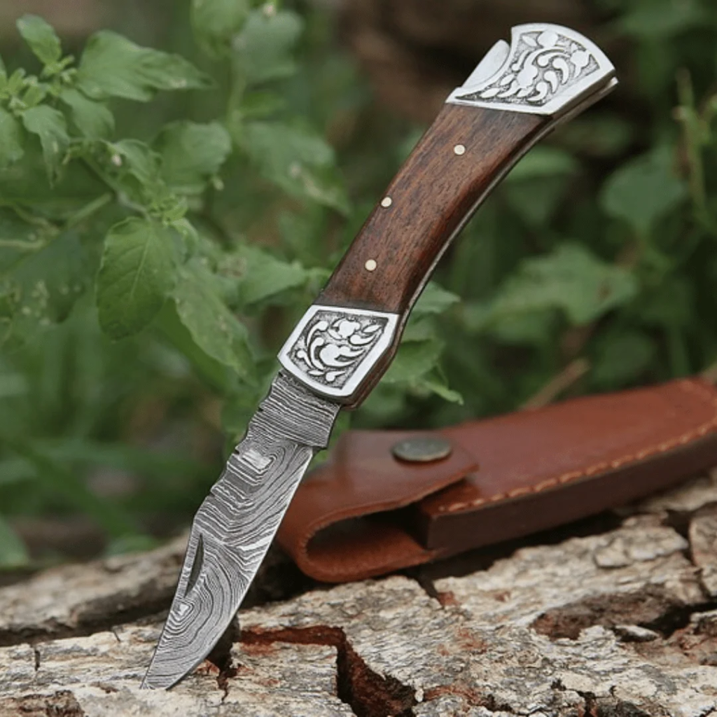 Damascus Folding Knife Gift Set