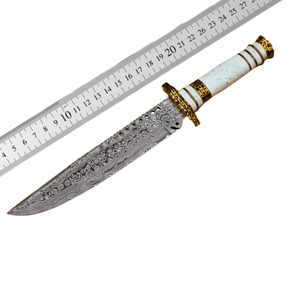 White Handle Damascus Bowie Knife